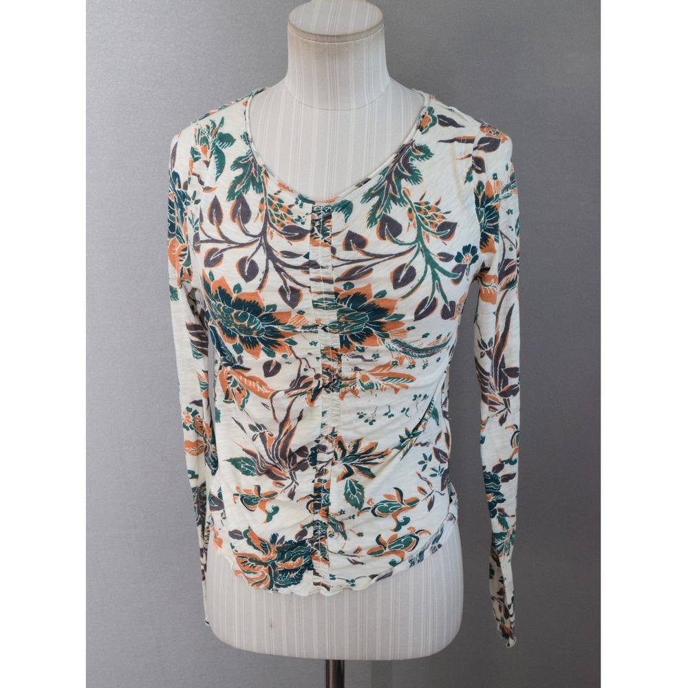 We The Free Floral Ruched Top Small Cream Long Sleeve Boho Tee Dreamed Of You